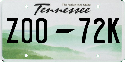 TN license plate Z0072K
