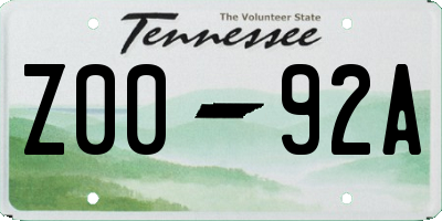 TN license plate Z0092A