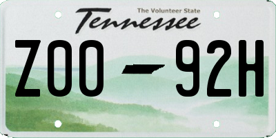 TN license plate Z0092H