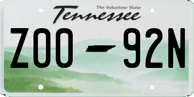 TN license plate Z0092N