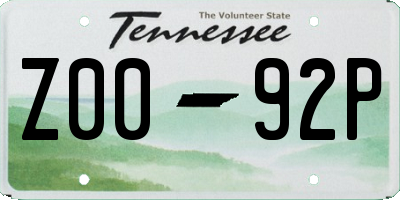 TN license plate Z0092P