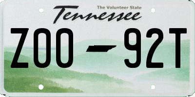 TN license plate Z0092T