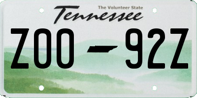 TN license plate Z0092Z