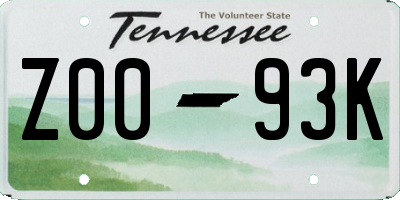 TN license plate Z0093K