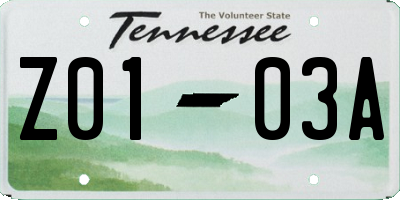 TN license plate Z0103A