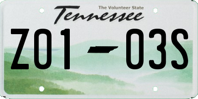 TN license plate Z0103S