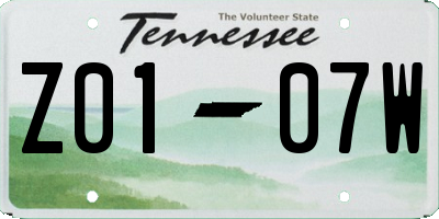 TN license plate Z0107W
