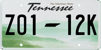 TN license plate Z0112K