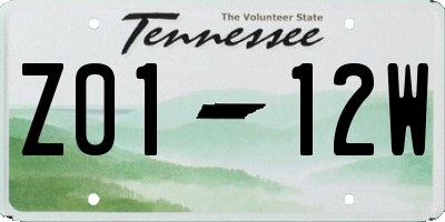 TN license plate Z0112W
