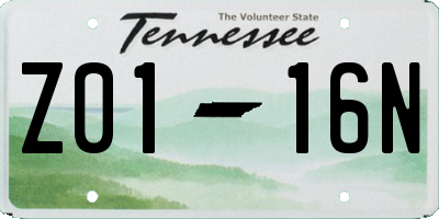 TN license plate Z0116N