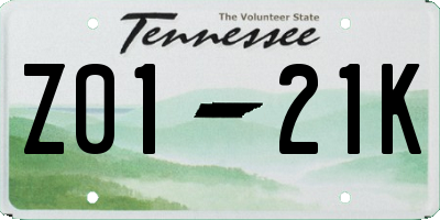 TN license plate Z0121K