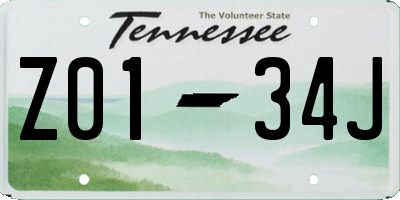 TN license plate Z0134J