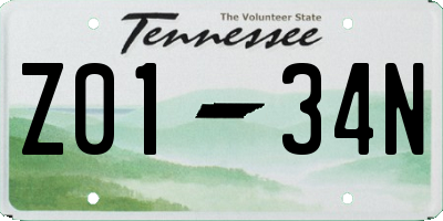 TN license plate Z0134N