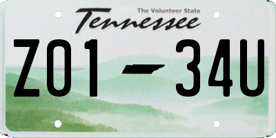 TN license plate Z0134U