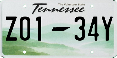 TN license plate Z0134Y