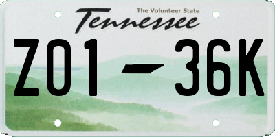 TN license plate Z0136K