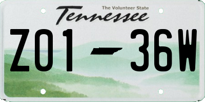 TN license plate Z0136W