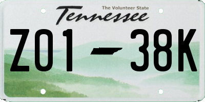 TN license plate Z0138K