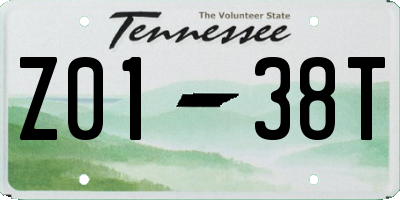 TN license plate Z0138T