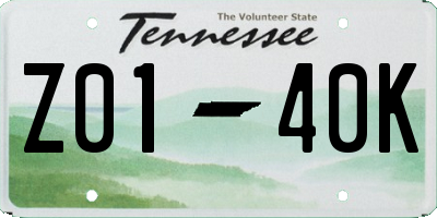 TN license plate Z0140K