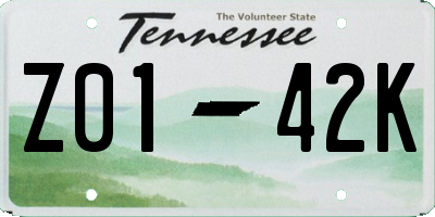 TN license plate Z0142K