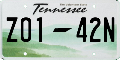 TN license plate Z0142N