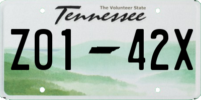 TN license plate Z0142X