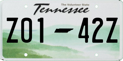 TN license plate Z0142Z