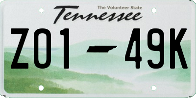 TN license plate Z0149K