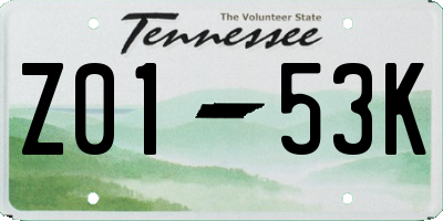 TN license plate Z0153K