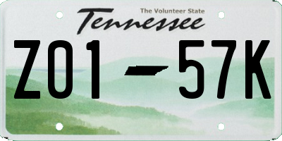 TN license plate Z0157K