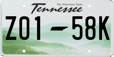 TN license plate Z0158K