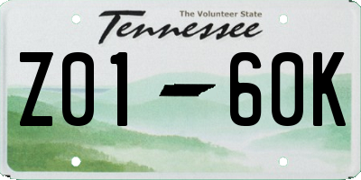 TN license plate Z0160K