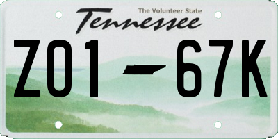 TN license plate Z0167K
