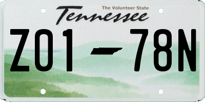 TN license plate Z0178N