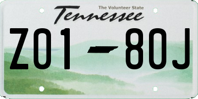 TN license plate Z0180J