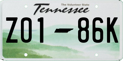 TN license plate Z0186K