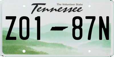 TN license plate Z0187N