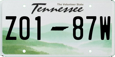TN license plate Z0187W