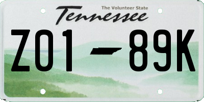 TN license plate Z0189K