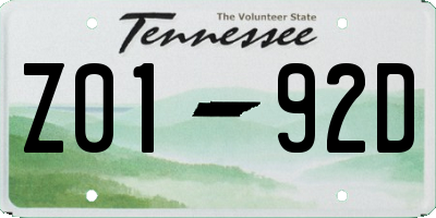 TN license plate Z0192D