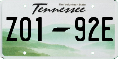 TN license plate Z0192E