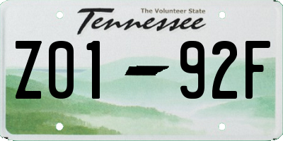 TN license plate Z0192F