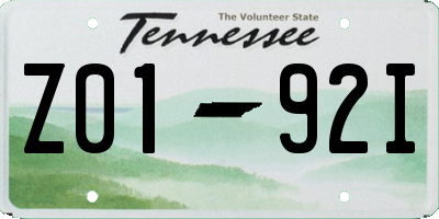 TN license plate Z0192I