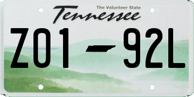 TN license plate Z0192L