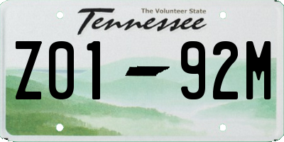 TN license plate Z0192M