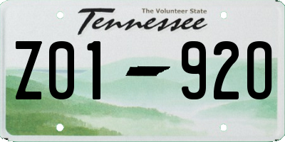 TN license plate Z0192O