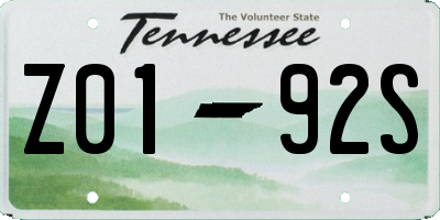 TN license plate Z0192S