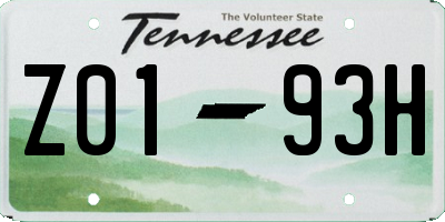 TN license plate Z0193H