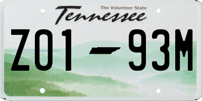 TN license plate Z0193M